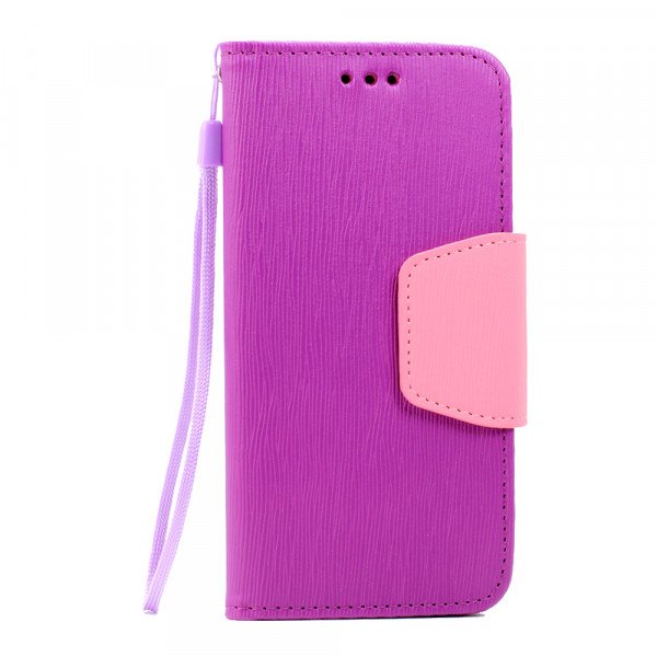 Wholesale Galaxy S7 Color Flip Leather Wallet Case with Strap (Purple Pink)